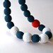 crochet sailor big bead long funky necklace - handmade nautical style necklace in navy blue, white and red, beach style, gift for her