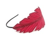 Feather Headband- Amaranth Pink with Carnation, Carmine Pink, and Crimson Red Embroidery
