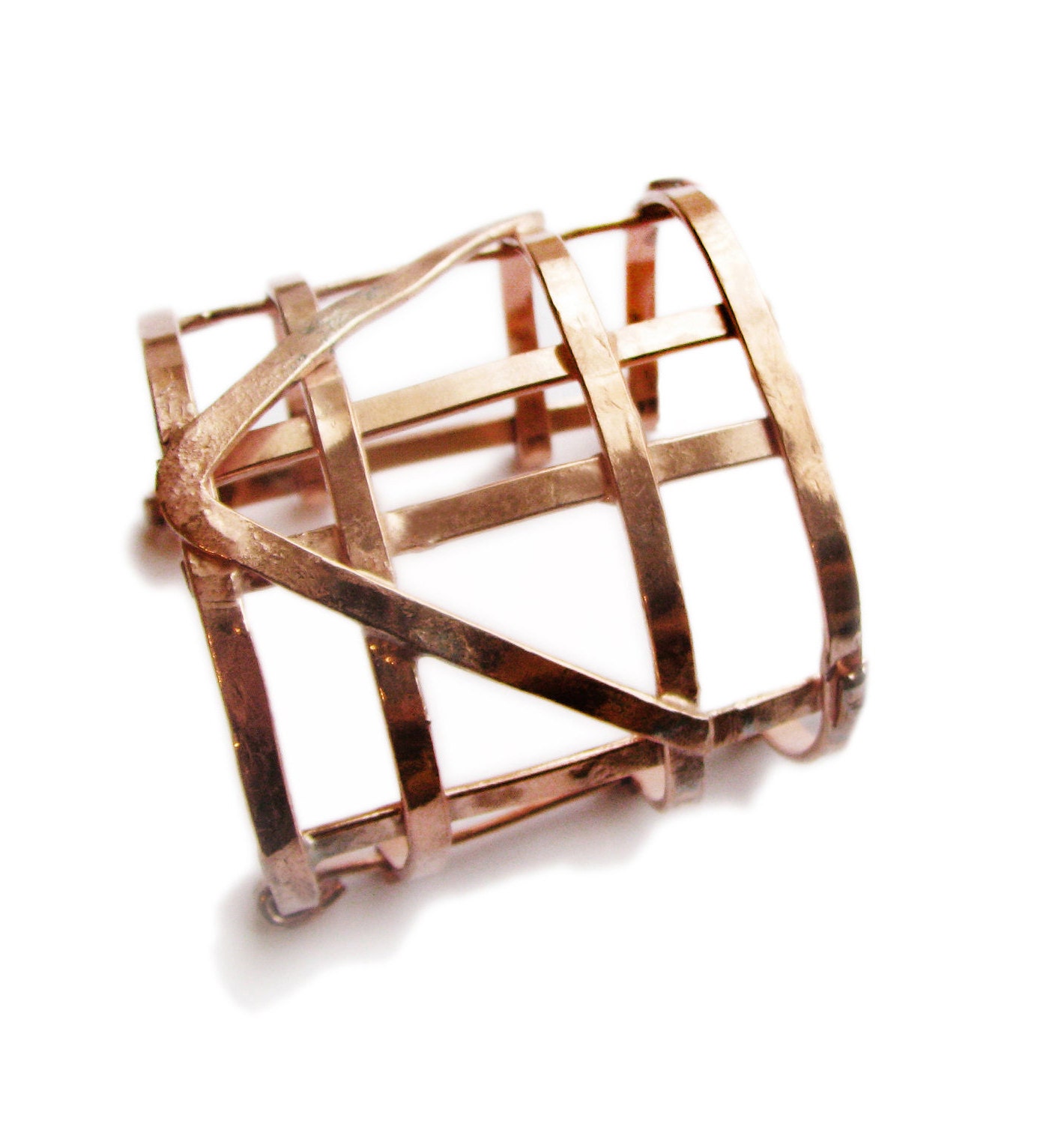 Geometric Jewelry - Half Automaton Copper Cuff - Art Deco Revival - Cage Bracelet - Solid Copper