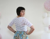 White Lace Top- Sheer Floral Lace Shirt- Spring Fashion