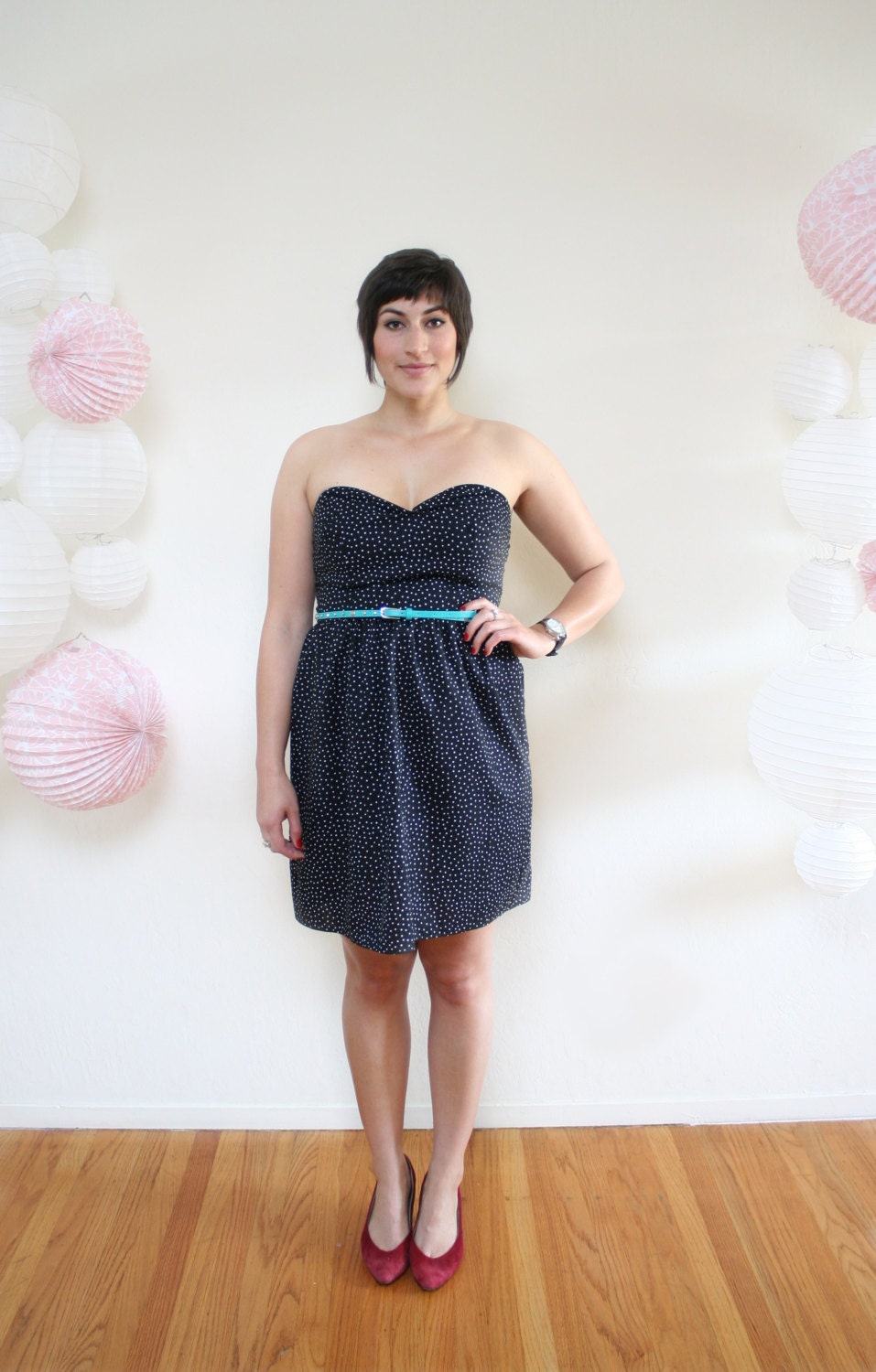Black Sweetheart Dress- Polka Dot Strapless LBD- Spring and Summer Fashion
