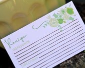 Printable Recipe Cards -- Green Floral -- Hand Illustrated Design (3x5)