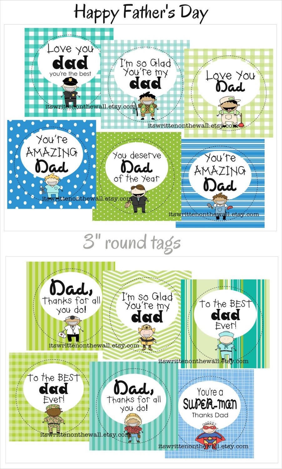 24 Fun Father's Day Gift Tags-Round and Folded-Which Dad is yours