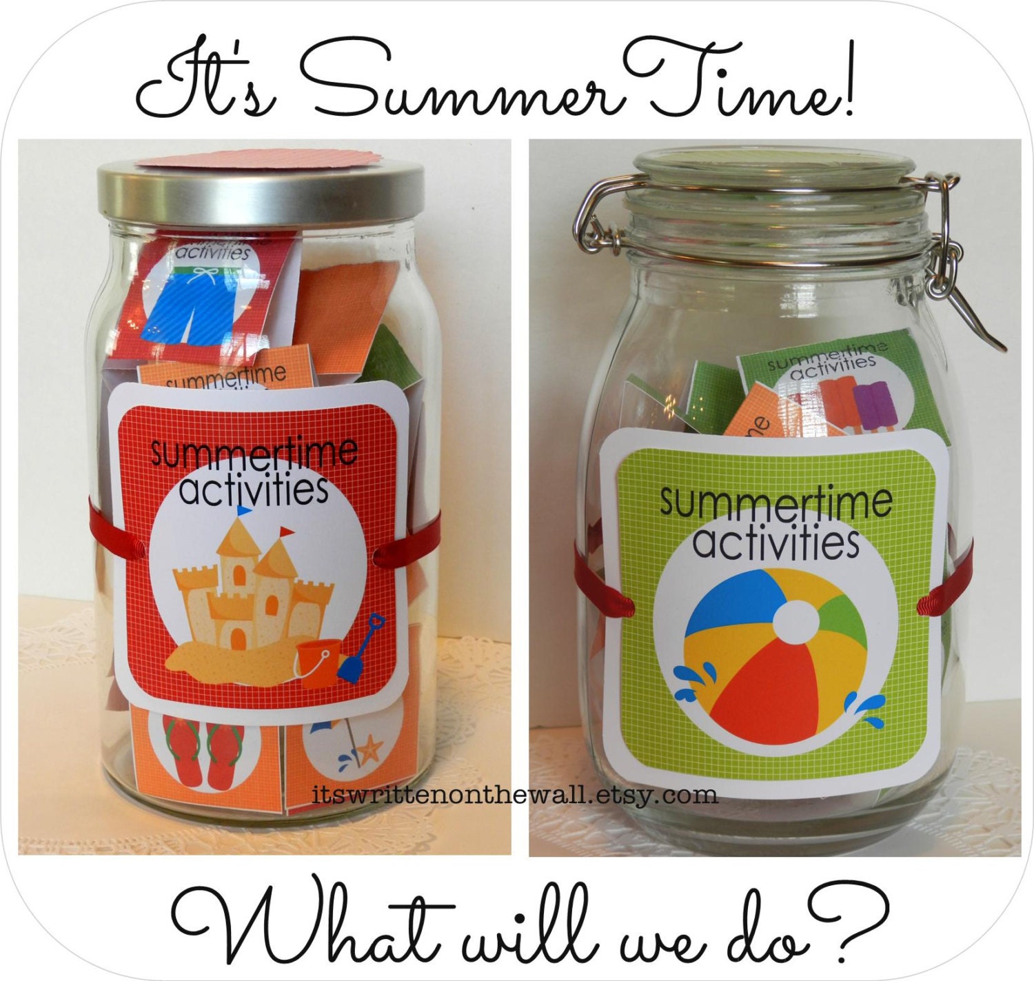 SummerTime Activity Jar For the Kids-54 Tags and 4 Labels-Have a Fun Organized Summer this Year