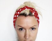 The Twist Turban Headband- In Red and White Polka Dot Print