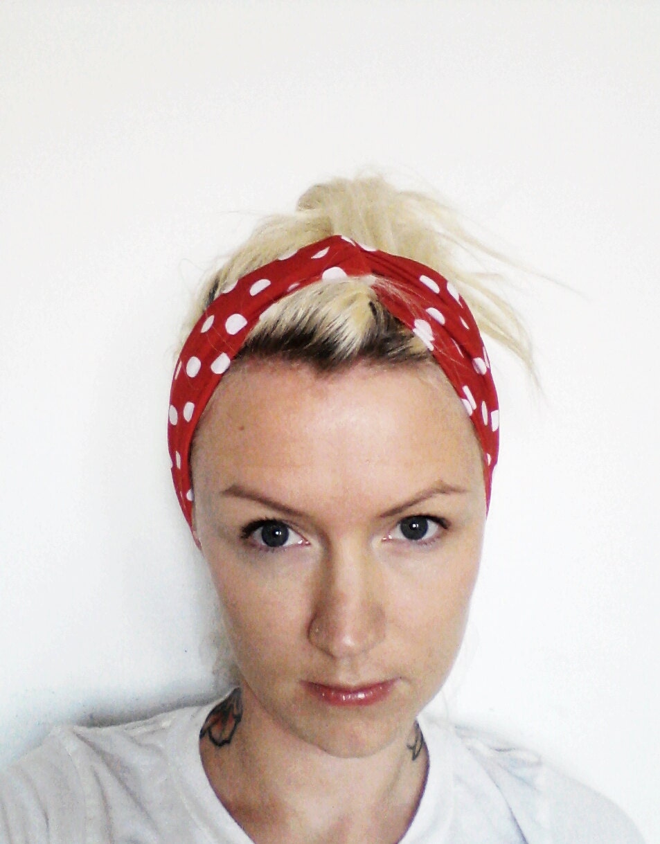 The Twist Turban Headband- In Red and White Polka Dot Print