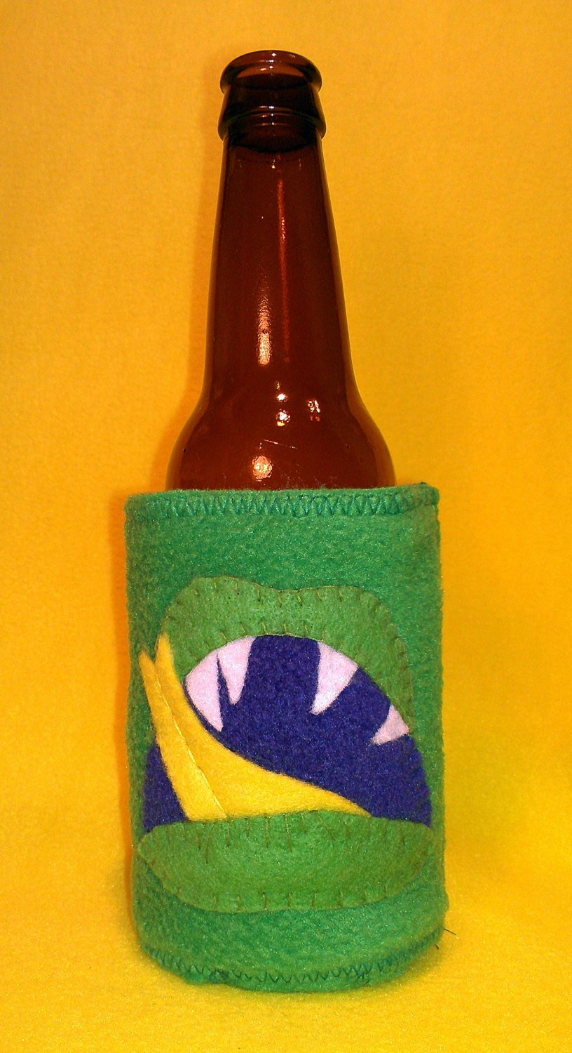 Green Monster Mouth Fleece Beer Bottle Cozy