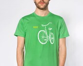 Ride a Bike Shirt, Unisex / Men's Grass Green short sleeve, cotton screenprint, Portland Classic t-shirt