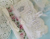 Vintage Crown Lace Journal With Shabby Roses And Hand Stamped French Text Mini Journal