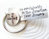 Hand Stamped Personalized Keychain -Go Confidently in the Direction of Your Dreams - Thoreau Quote - Graduation Gift - Men's Gift