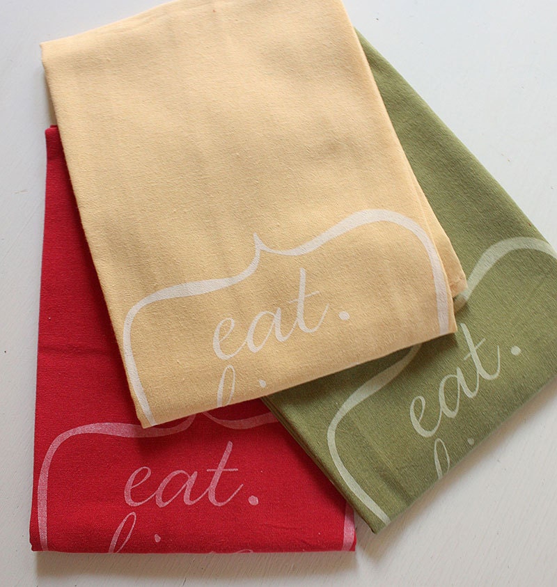 Eat. Live. Love. Repeat. Dyed Red, Yellow and Moss Green Tea Towel Gift Set- 3pk.