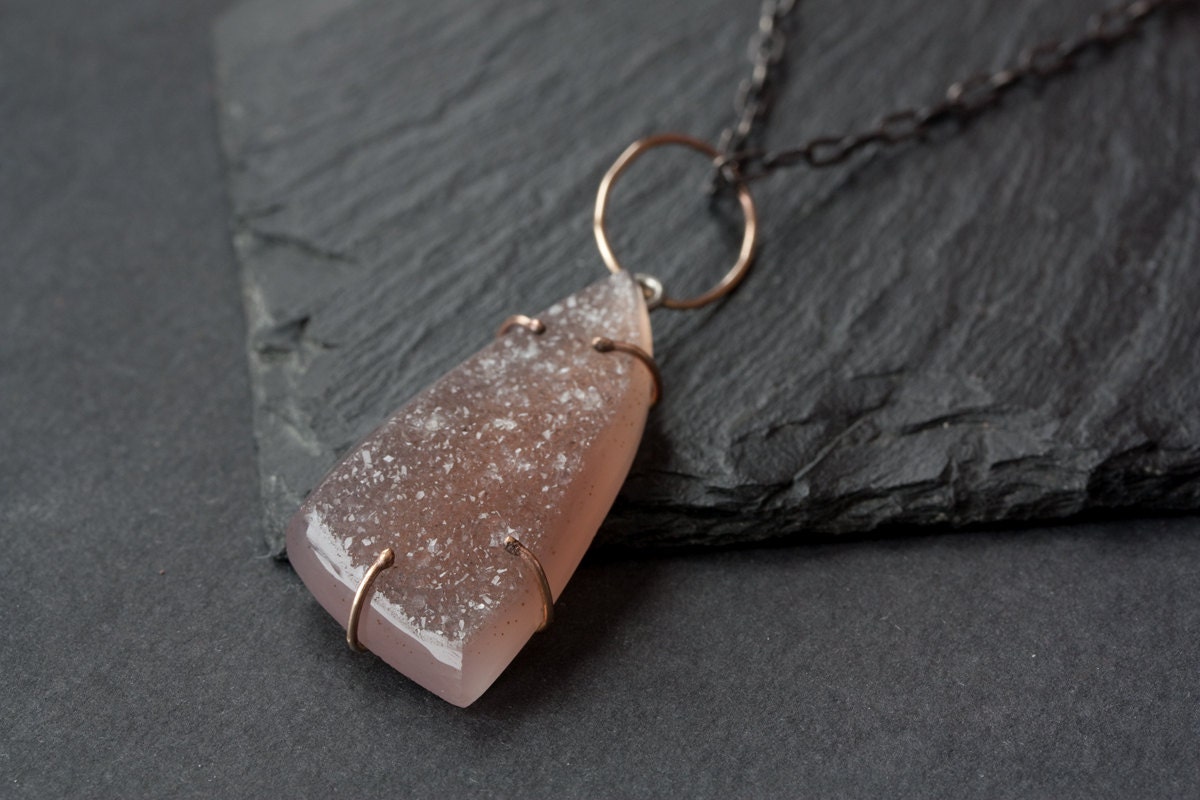 Cocoa-Rose Druzy Chalcedony Necklace