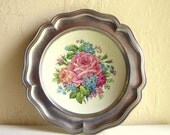 Silver Framed Floral Dish with Roses and Flowers