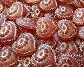 17mm Matte Transparent Red with Gold Inlay Czech Glass Victorian Heart Beads (B364)