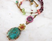 Beaded statement necklace Bohemian long gypsy necklace crystals stone bead hippie necklace seed beads Boho chic jewelry