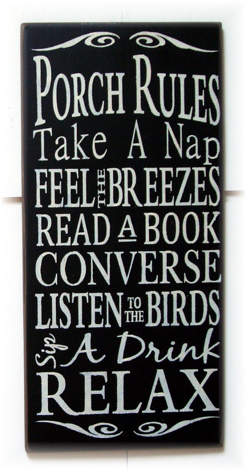 Porch Rules wood typography sign