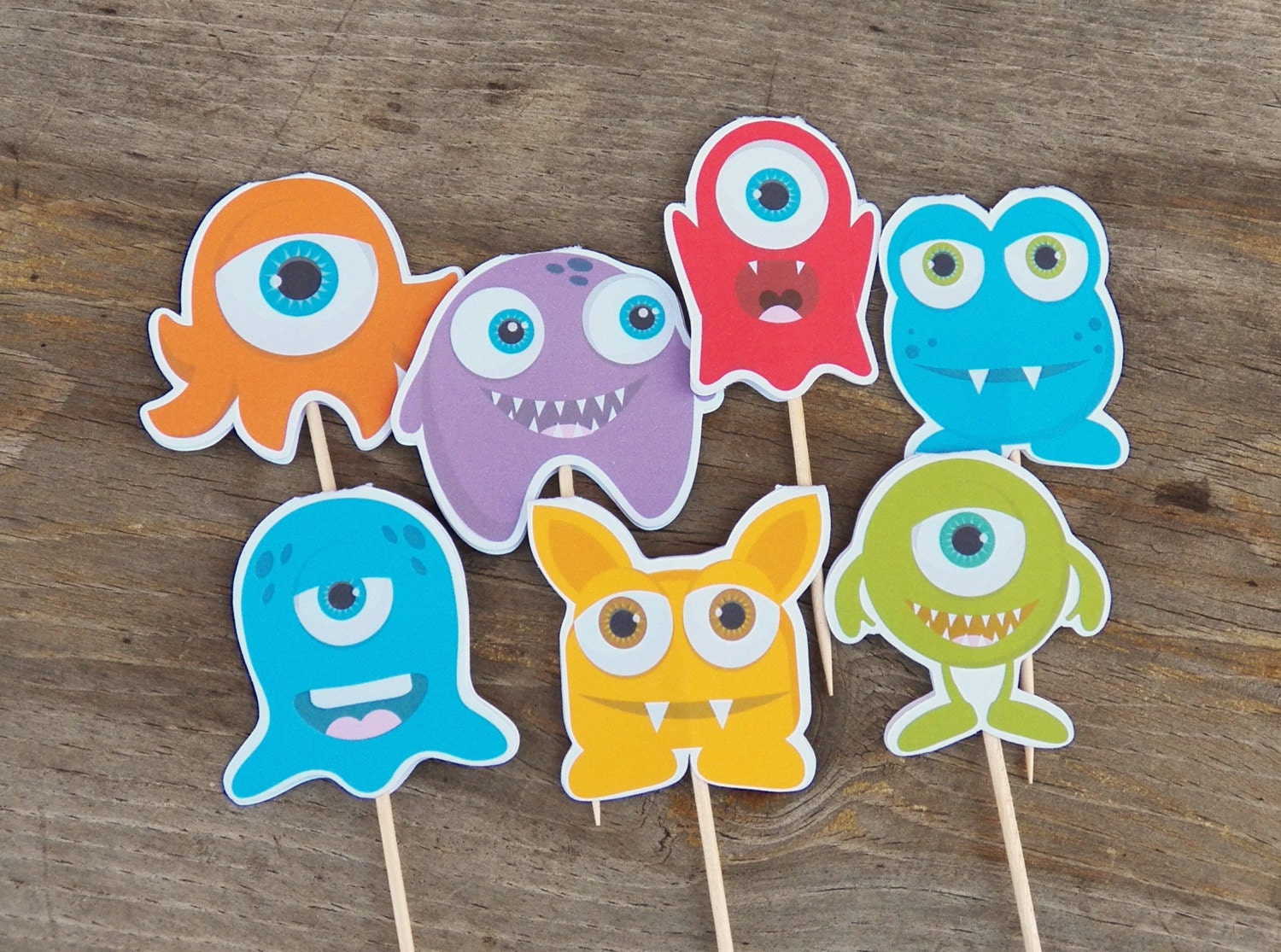 Little Monsters Party - Set of 24 Assorted Monster Cupcake Toppers by The Birthday House Il_170x135