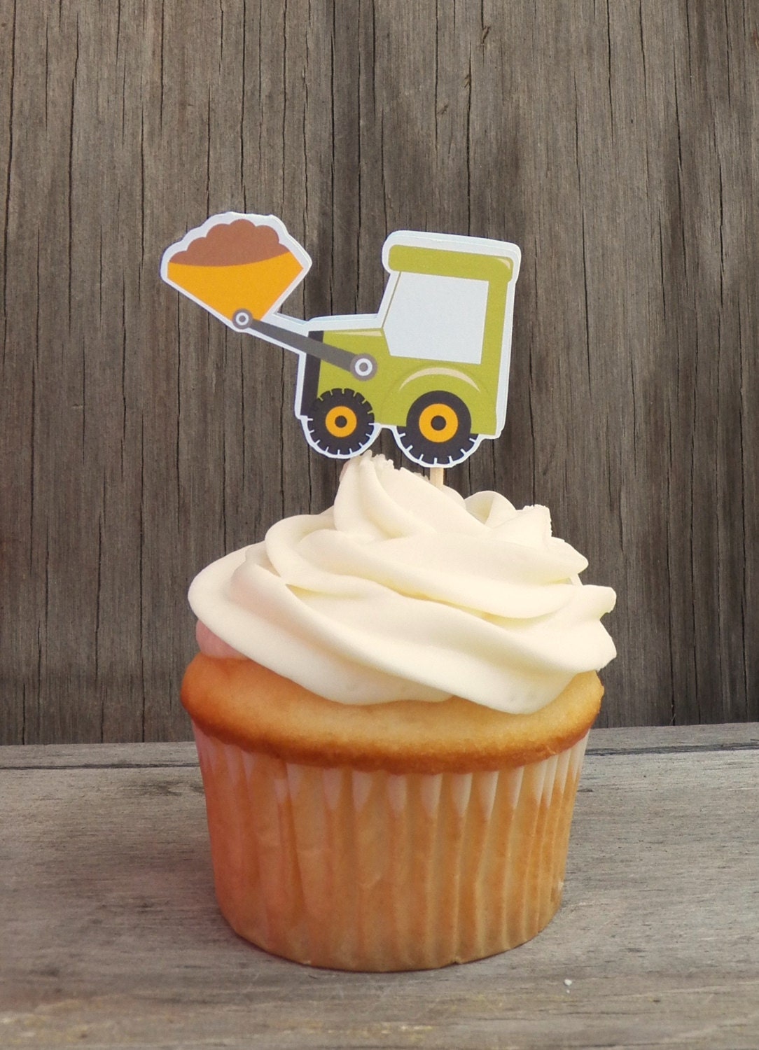Construction Party - Set of 12 Green Bulldozer Cupcake Toppers by The Birthday House Il_170x135