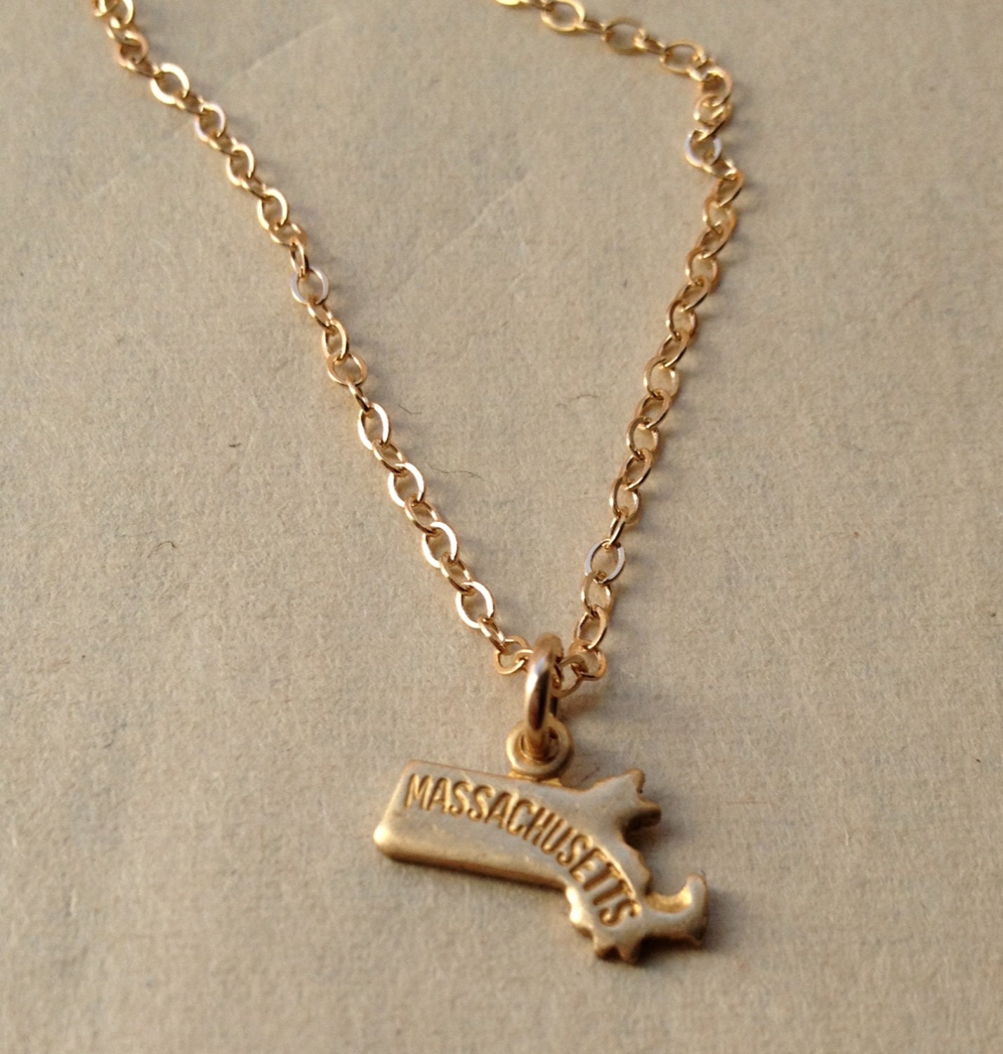 Tiny Massachusetts Necklace, Mini Massachusetts charm on thin gold fill chain