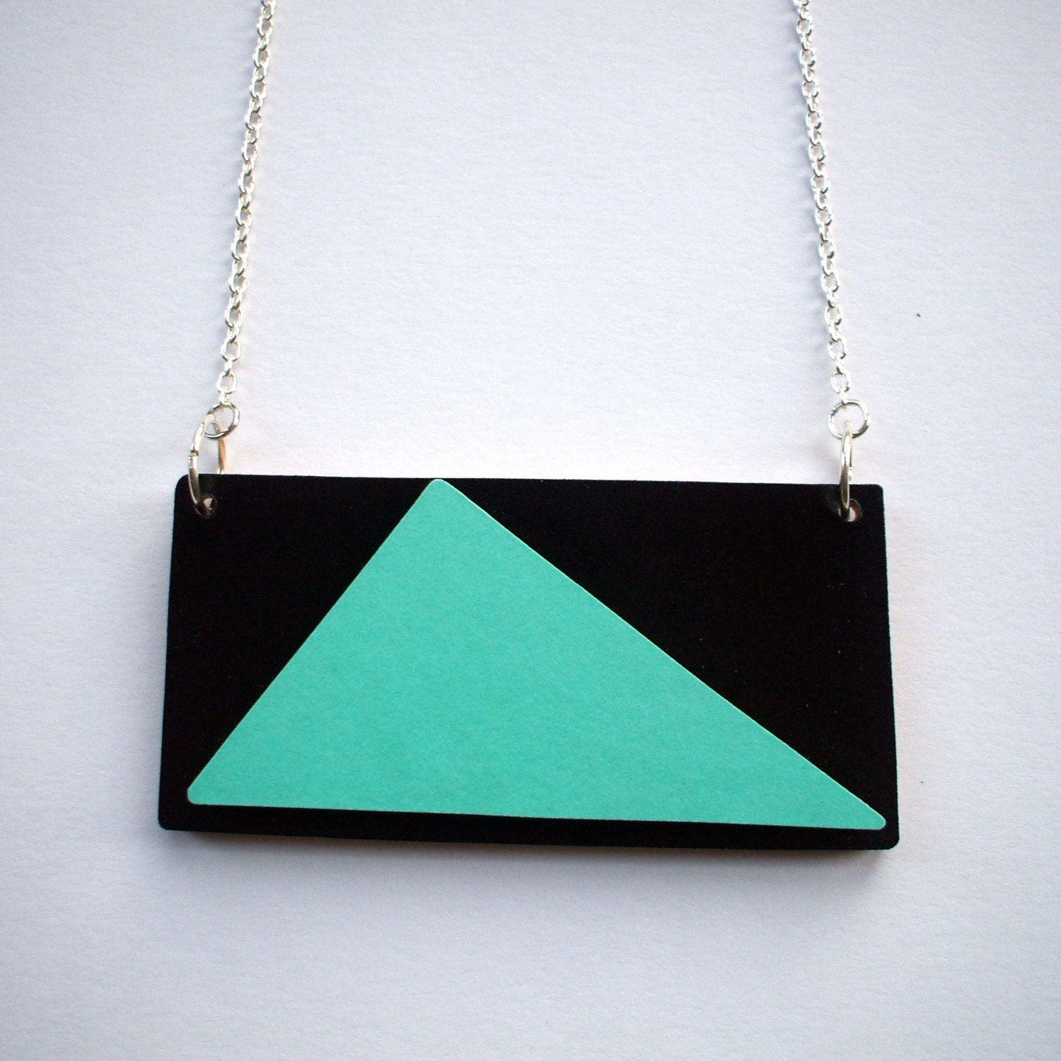 Wooden Aztec Necklace - 'Mountain' - Tribal Necklace - Colour Block  - Statement Necklace - Black and Turquoise - Triangle