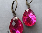 Hot Pink Earrings Fuchsia Dangle Earrings Jewelry Estate Style Spring Summer Fashion Bridesmaids Gifts CAMBRIDGE FUCHSIA