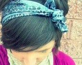 Bow Tie Headscarf - Gray Snakeskin Print Tie Up Headband