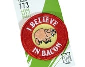 I Believe in Bacon - Modern Merit Badge - Iron On Patch