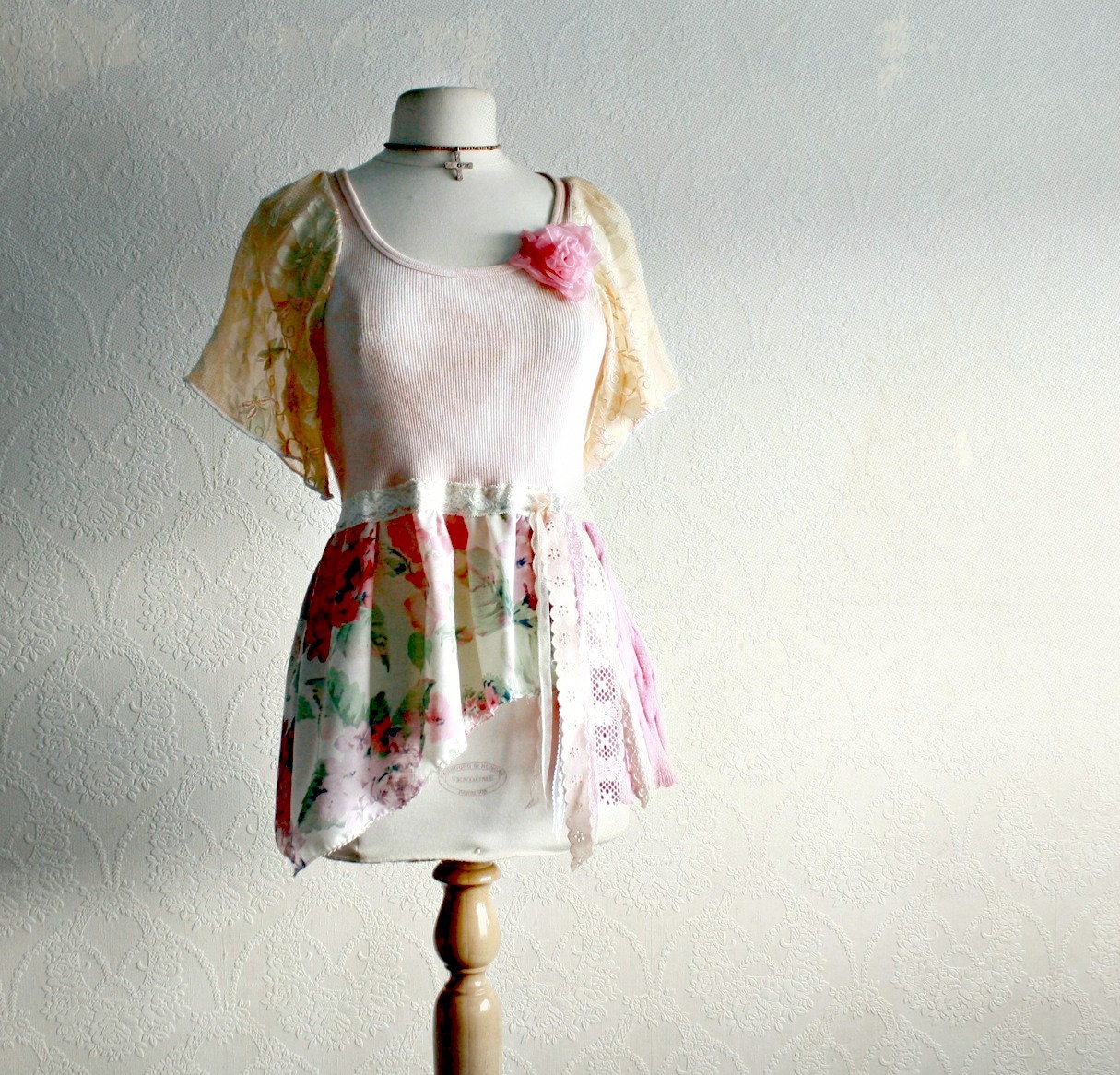 Pink Floral Blouse Shabby Chic Top Women's Shirt Romantic Clothing Tattered Clothes Eco Fashion Country Prairie Medium 'HELENA'