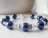 Navy Blue Pearl Bracelet Bridesmaid Jewelry Handmade Beaded Jewellery for Weddings Bridesmaid Bracelets Midnight Blue Marine Dark Blue