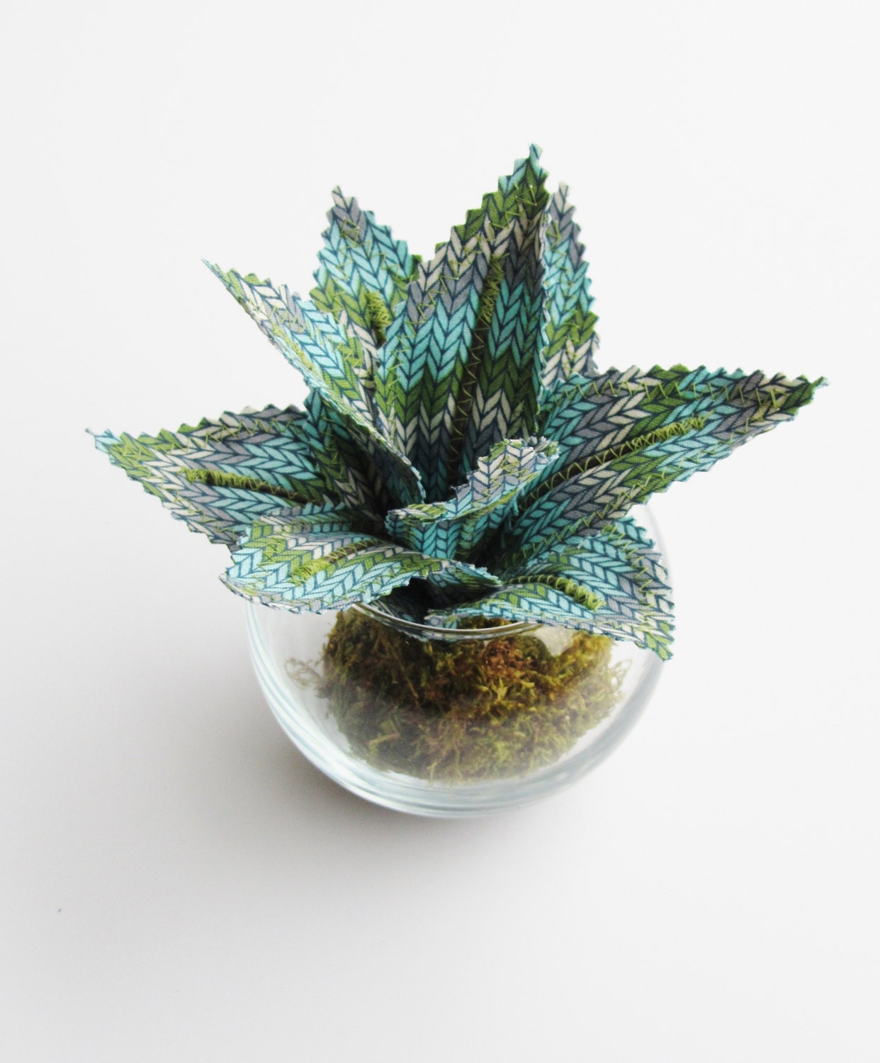 Fabric Leaf Air Plant Succulent Glass Terrarium - Purple Green Blue Stripe Aloe Mother's Day Gift Idea