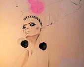 fashion illustration, acrylic painting, portrait, drawing, beige, pink, nude drawing, fashion art