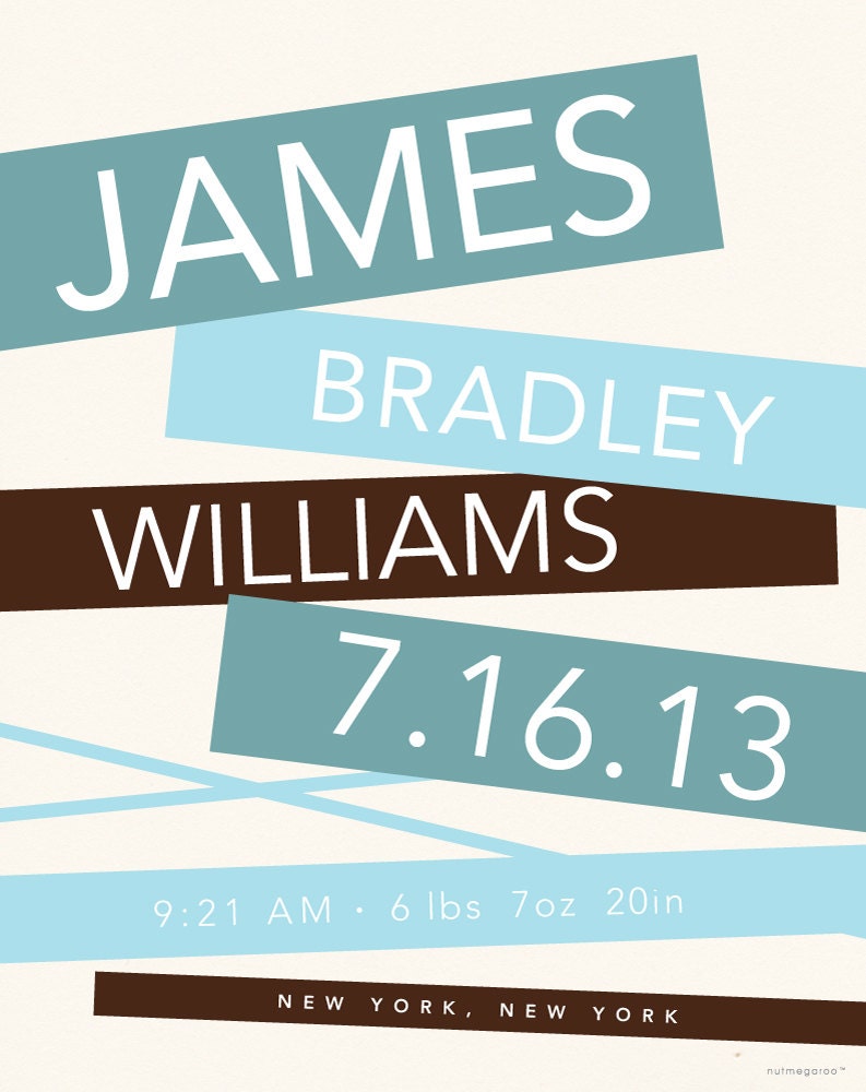 Personalized Custom Baby Boy Nursery Name Wall Art Birth Announcement Print