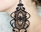 Alice Looking Glass - black stiffened lace earrings