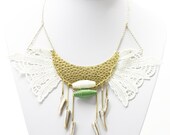 Lace necklace - Scarab - Ivory with brass, wood & shell