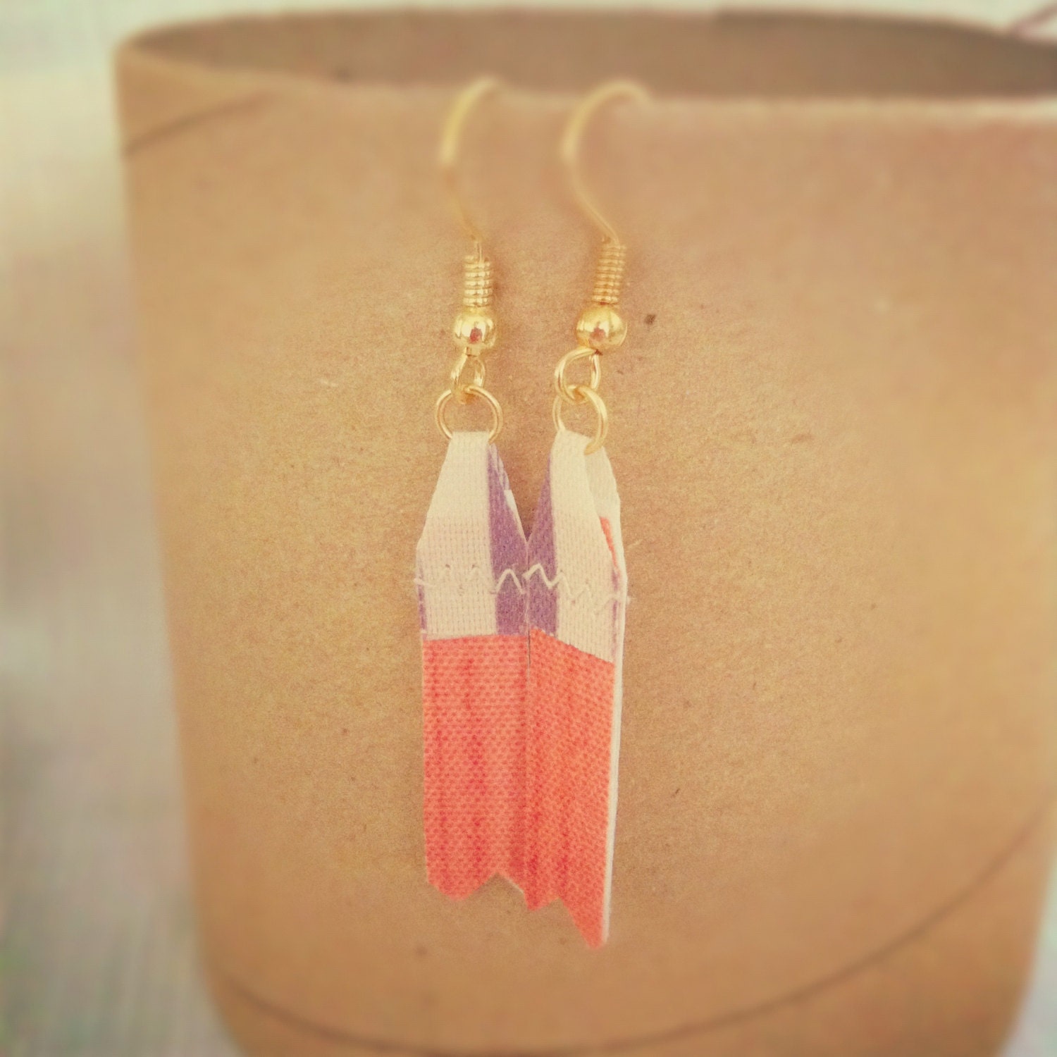 SALE - OVER 65% OFF. coral and purple mini fabric fringe earrings handmade from recycled fabric books