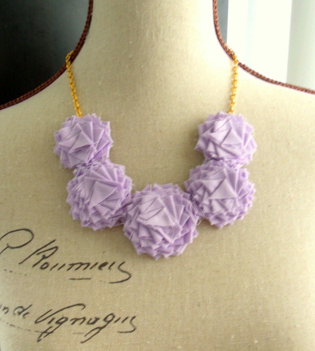 ON SALE. Garland Necklace. Origami flower statement necklace handmade in Atlanta with lilac fabric.