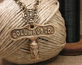 Upcycled Key Jewelry - Vintage Solid Brass Valve Shut Off Key Necklace From Columbus Brass Co in Ohio - Sparrow's Compass Connector