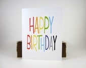Happy Birthday Card, Rainbow Greeting Card, Celebration Card, Typography - single
