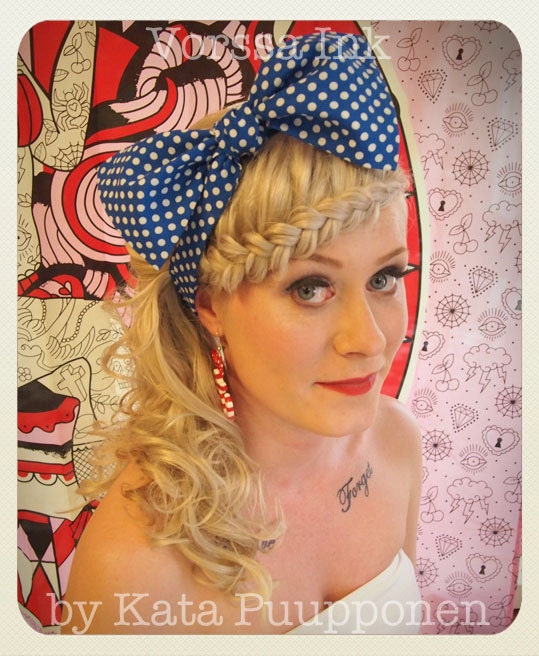 Pin Up -style polka dot Hair Bow scarf, sky blue