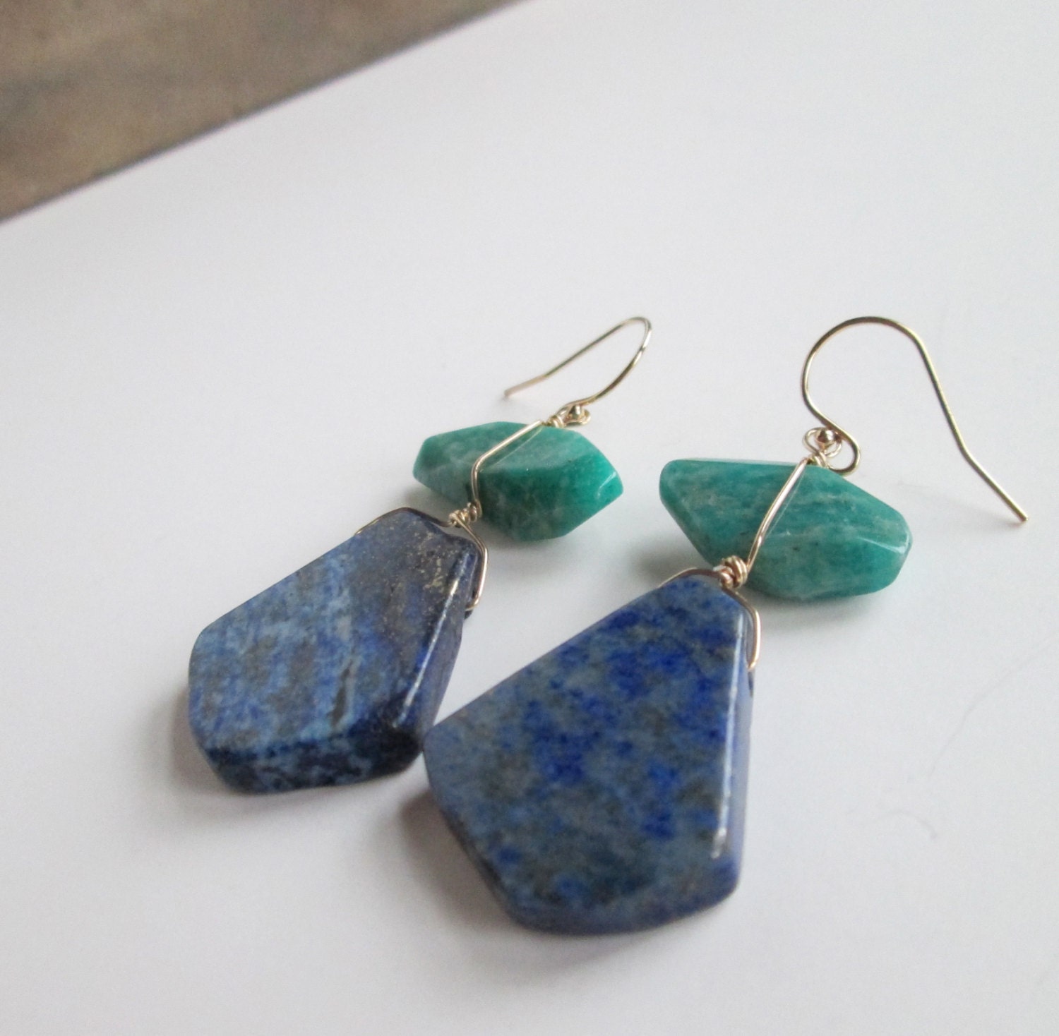 Blue Lapis and Fuchsite Earrings. Gemstone. 14K Gold Filled. Chunky Stone Earrings. Genuine Stones. Bold Color.