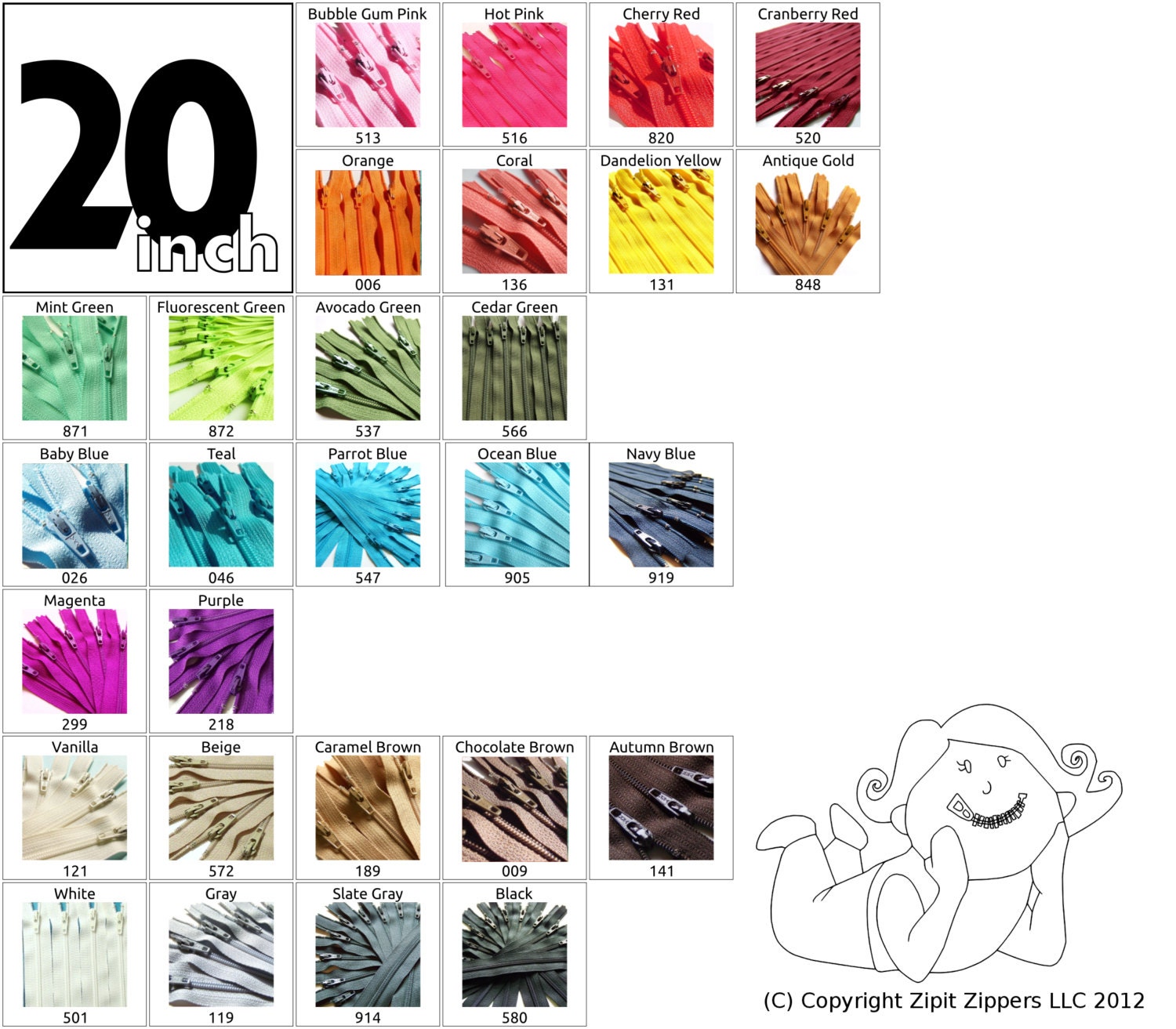 Zippers: 20 Inch Mix and Match Twenty-five YKK Zippers Choose Your Own Colorful Assortment