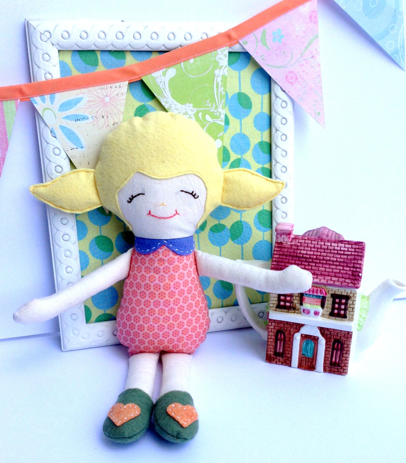 Yellow felt Doll - Softy, Soft doll, Plush Doll, Soft Toy, Fabric Rag Doll, Eco-Friendly