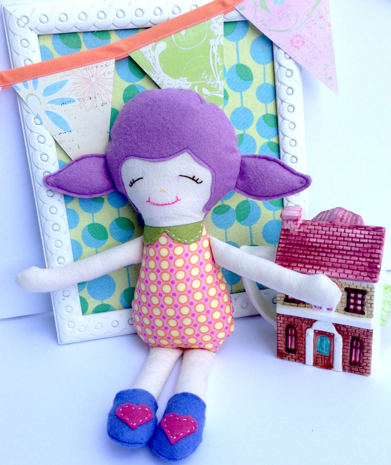 Purple felt Doll - Softy, Soft doll, Plush Doll, Soft Toy, Fabric Rag Doll, Eco-Friendly
