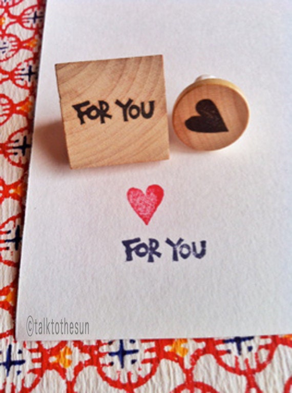 for you rubber stamp - hand carved rubber stamp - for you stamp - love heart stamp -  set of 2 -  mounted - mini series