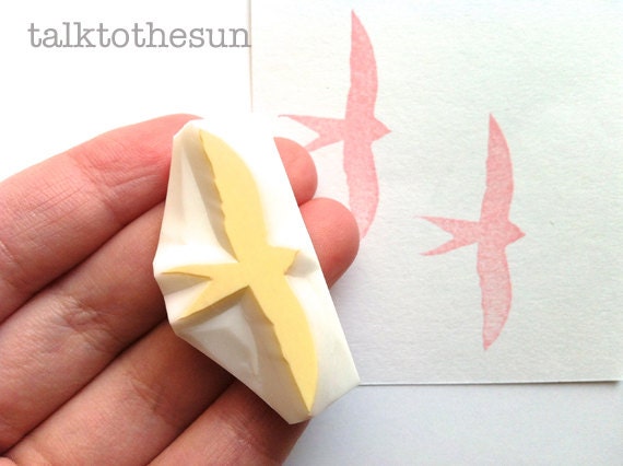 swallow rubber stamp. hand carved rubber stamp. hand carved stamp. no1.