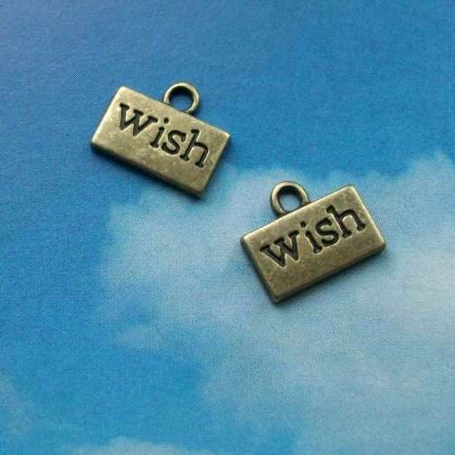 40 'wish' charms, bronze tone, 13mm