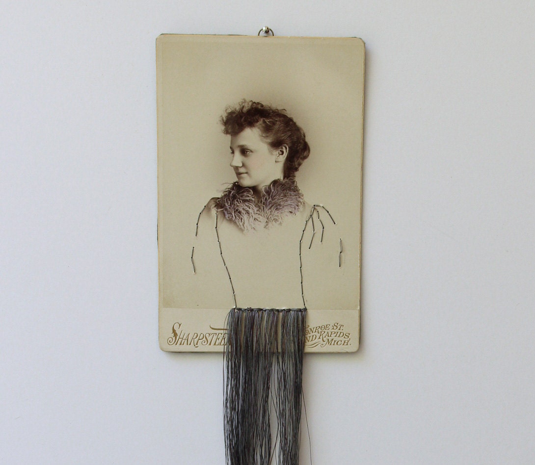 Embroidered Cabinet Card- Forgotten no. 25  fiber art