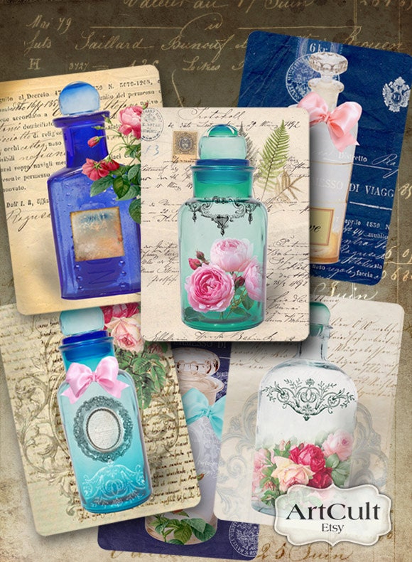LOVE POTION BOTTLES - Digital Download Sheet Printable Images Gift tags Jewelry holders valentine scrapbooking paper goods