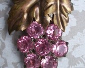 Art Deco Pink Rhinestone Grape Cluster Fur/Dress Clip - Art Deco Brooch - Grape Brooch