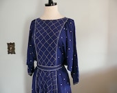 1970s Dress // Cobalt Silk Dolman Sleeve Dress // Slouchy Avant Garde